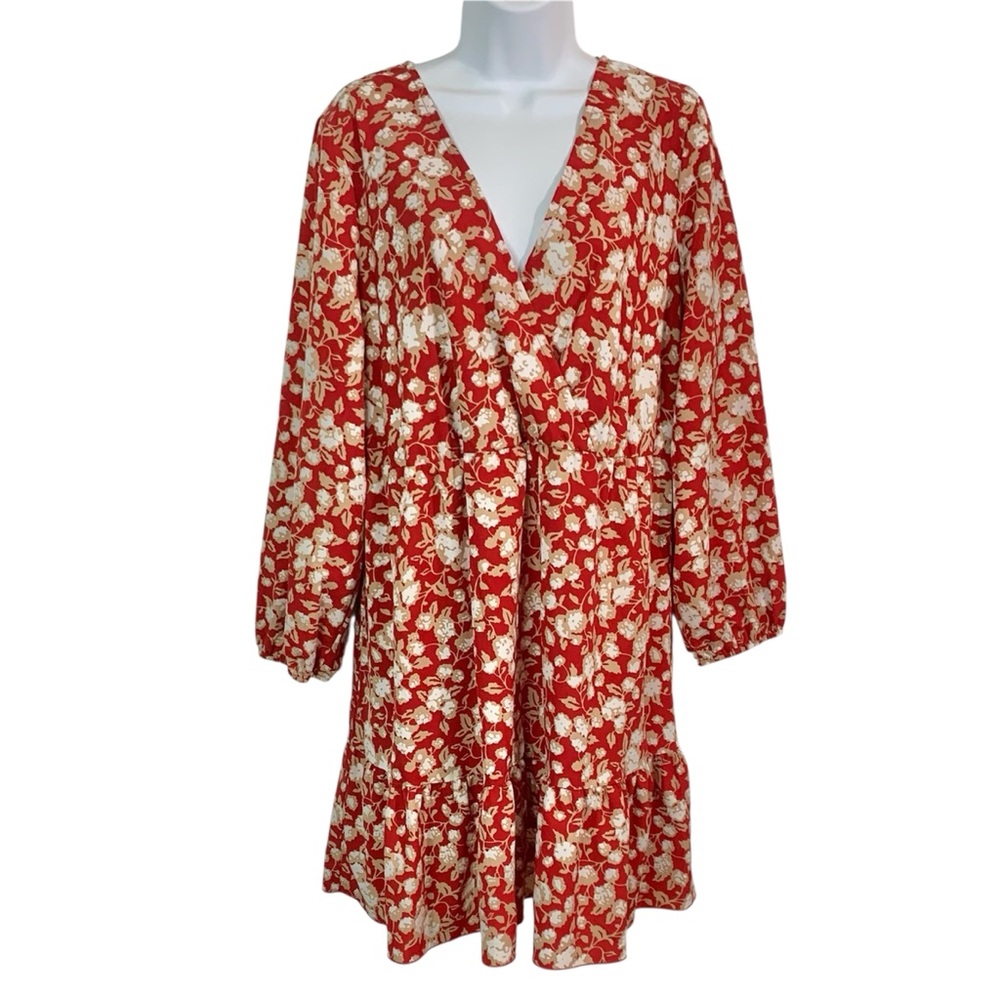 SHEIN CURVE Floral Ruffle Hem Dress Sz 1XL